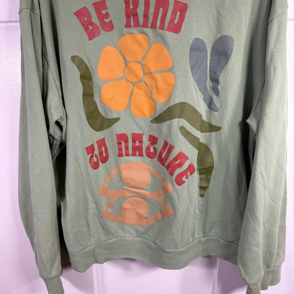 Desert Dreamer Be Kind To Nature Graphic Sweatshirt Green XXL Cotton Blend - Picture 3 of 9